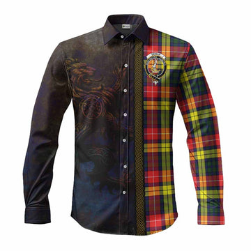 Dewar Tartan Family Crest Long Sleeve Button Shirt Alba Gu Brath Be Brave Lion Ancient Style