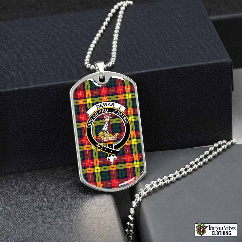 Dewar Tartan Dog Tag Necklace with Family Crest Silver No - Tartan Vibes Clothing