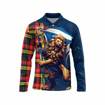 Dewar Tartan Family Crest Long Sleeve Polo Shirt with Scottish Majestic Lion Unisex - Tartan Vibes Clothing