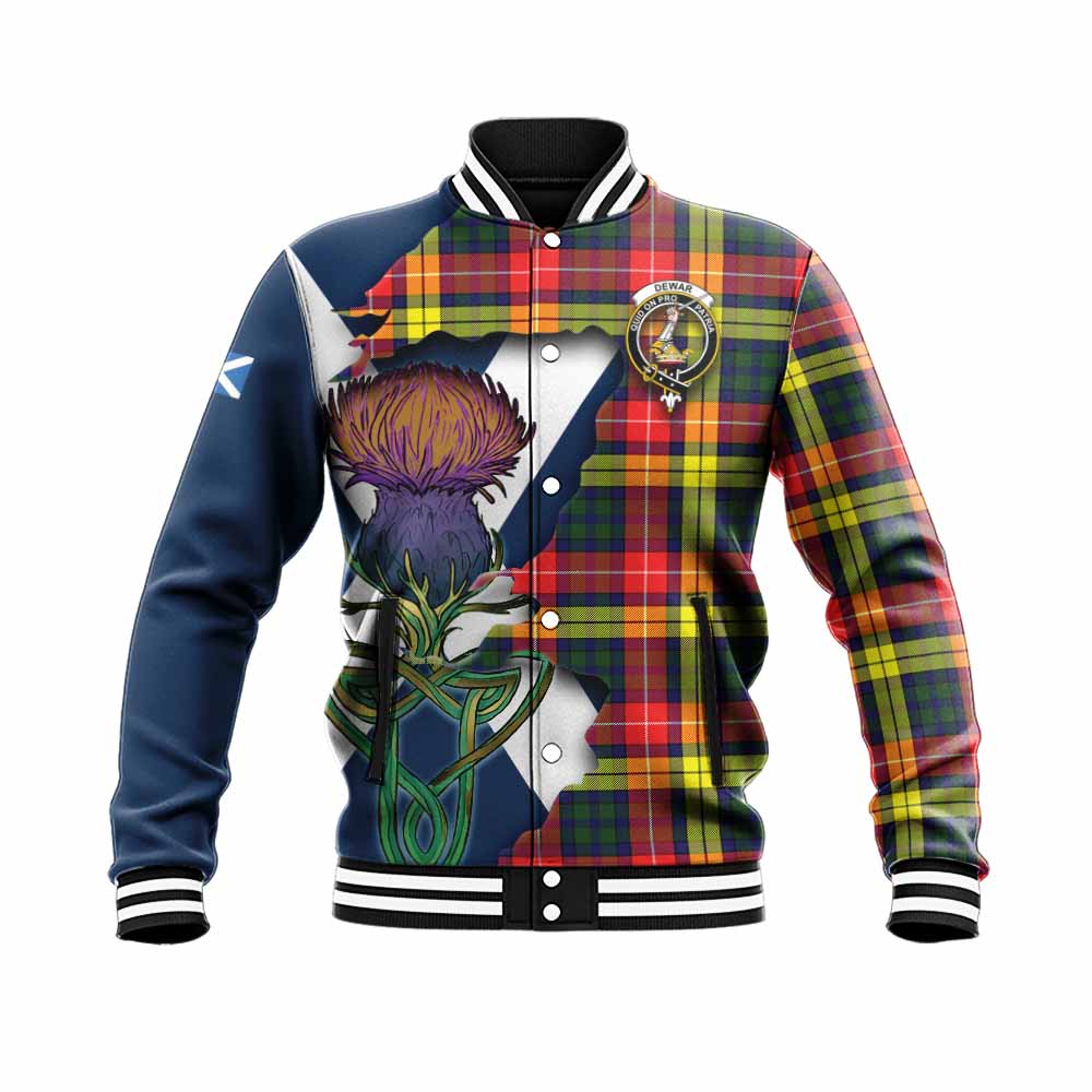 Dewar Tartan Family Crest Baseball Jacket Scottish Thistle Celtic Inspired Unisex - Tartan Vibes Clothing