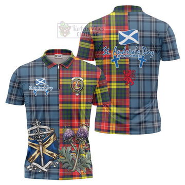 Dewar Tartan Zipper Polo Shirt Happy St. Andrew's Day Half Tartan Style Unisex - Tartan Vibes Clothing