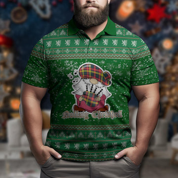Dewar Clan Christmas Family Polo Shirt with Funny Gnome Playing Bagpipes
