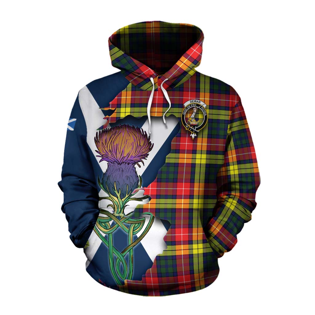 Dewar Tartan Family Crest Cotton Hoodie Scottish Thistle Celtic Inspired Pullover Hoodie XS - Tartan Vibes Clothing
