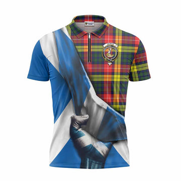 Dewar Tartan Zipper Polo Shirt with Family Crest Scotland Patriotic Style Unisex - Tartan Vibes Clothing