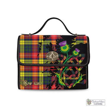 Dewar Tartan Waterproof Canvas Bag with Scotland Map and Thistle Celtic Accents