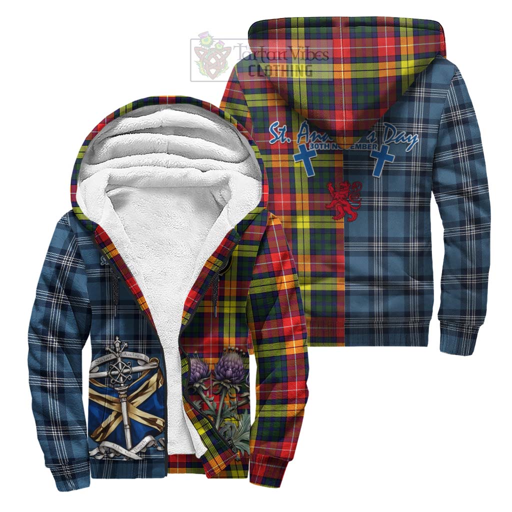 Dewar Tartan Sherpa Hoodie Happy St. Andrew's Day Half Tartan Style Unisex S - Tartan Vibes Clothing