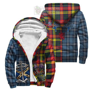 Dewar Tartan Sherpa Hoodie Happy St. Andrew's Day Half Tartan Style Unisex S - Tartan Vibes Clothing