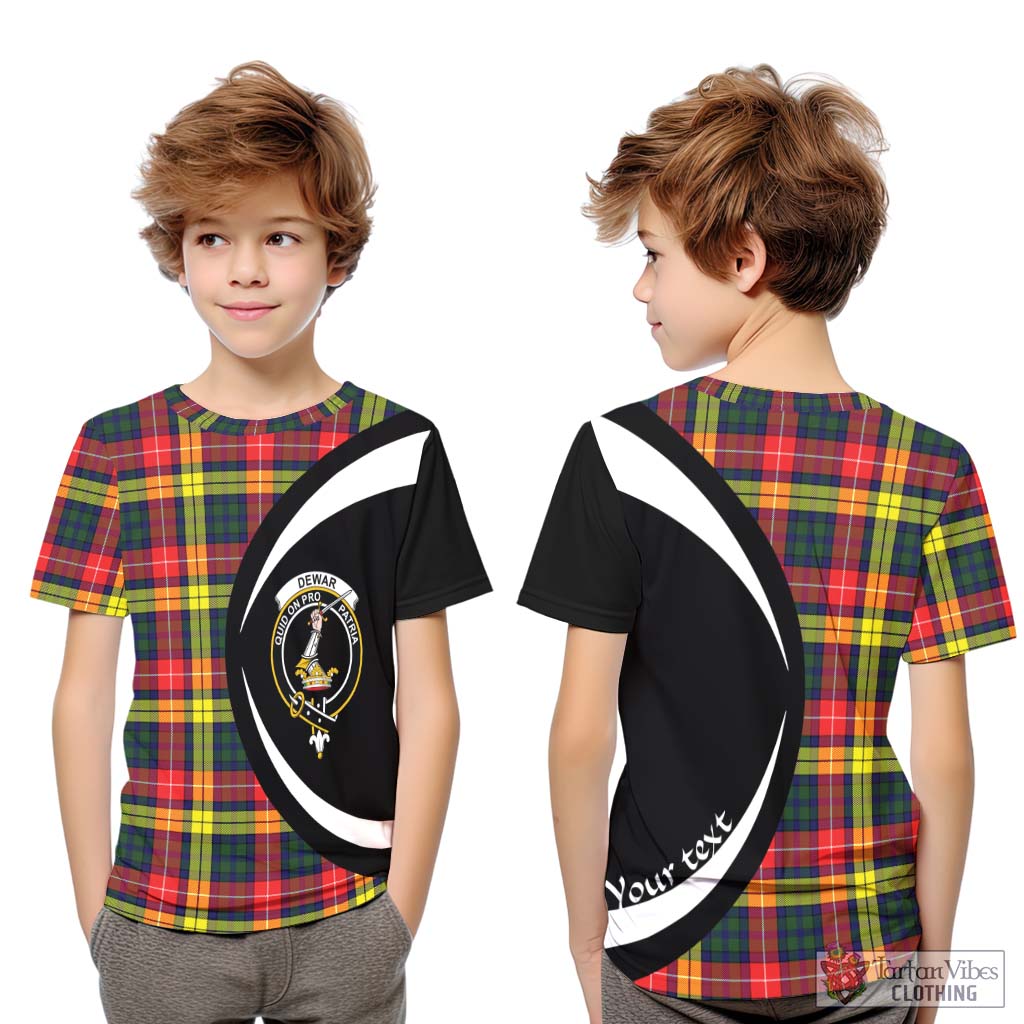 Dewar Tartan Kid T-Shirt with Family Crest Circle Style Youth XL Size14 - Tartan Vibes Clothing