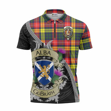 Dewar Tartan Family Crest Zipper Polo Shirt Lion Rampant Royal Thistle Shield Celtic Inspired Unisex - Tartan Vibes Clothing