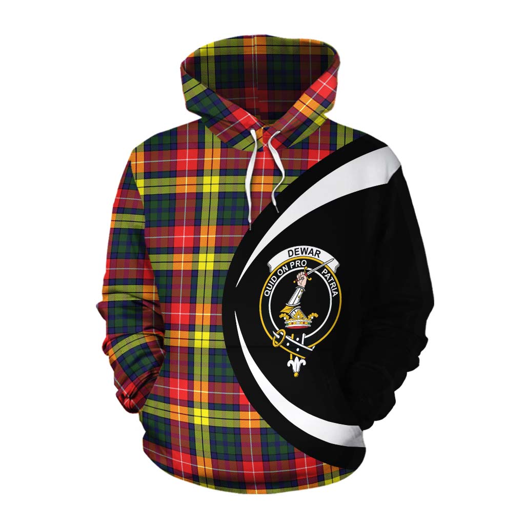 Dewar Tartan Cotton Hoodie with Family Crest Circle Style Pullover Hoodie XS - Tartan Vibes Clothing