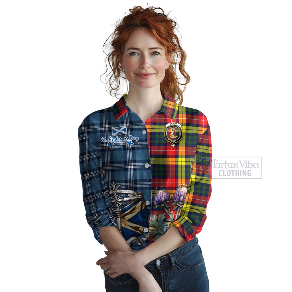 Dewar Tartan Women's Casual Shirt Happy St. Andrew's Day Half Tartan Style Female - Tartan Vibes Clothing