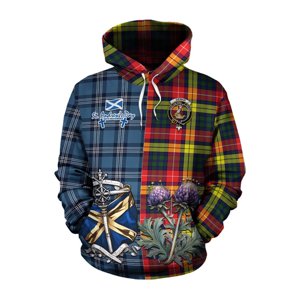 Dewar Tartan Cotton Hoodie Happy St. Andrew's Day Half Tartan Style Pullover Hoodie XS - Tartan Vibes Clothing