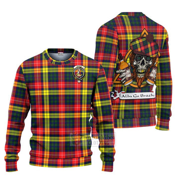 Dewar Tartan Ugly Sweater with Family Crest and Bearded Skull Holding Bottles of Whiskey Unisex - Tartan Vibes Clothing