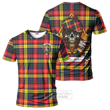 Dewar Tartan T-Shirt with Family Crest and Bearded Skull Holding Bottles of Whiskey Kid's Shirt - Tartan Vibes Clothing