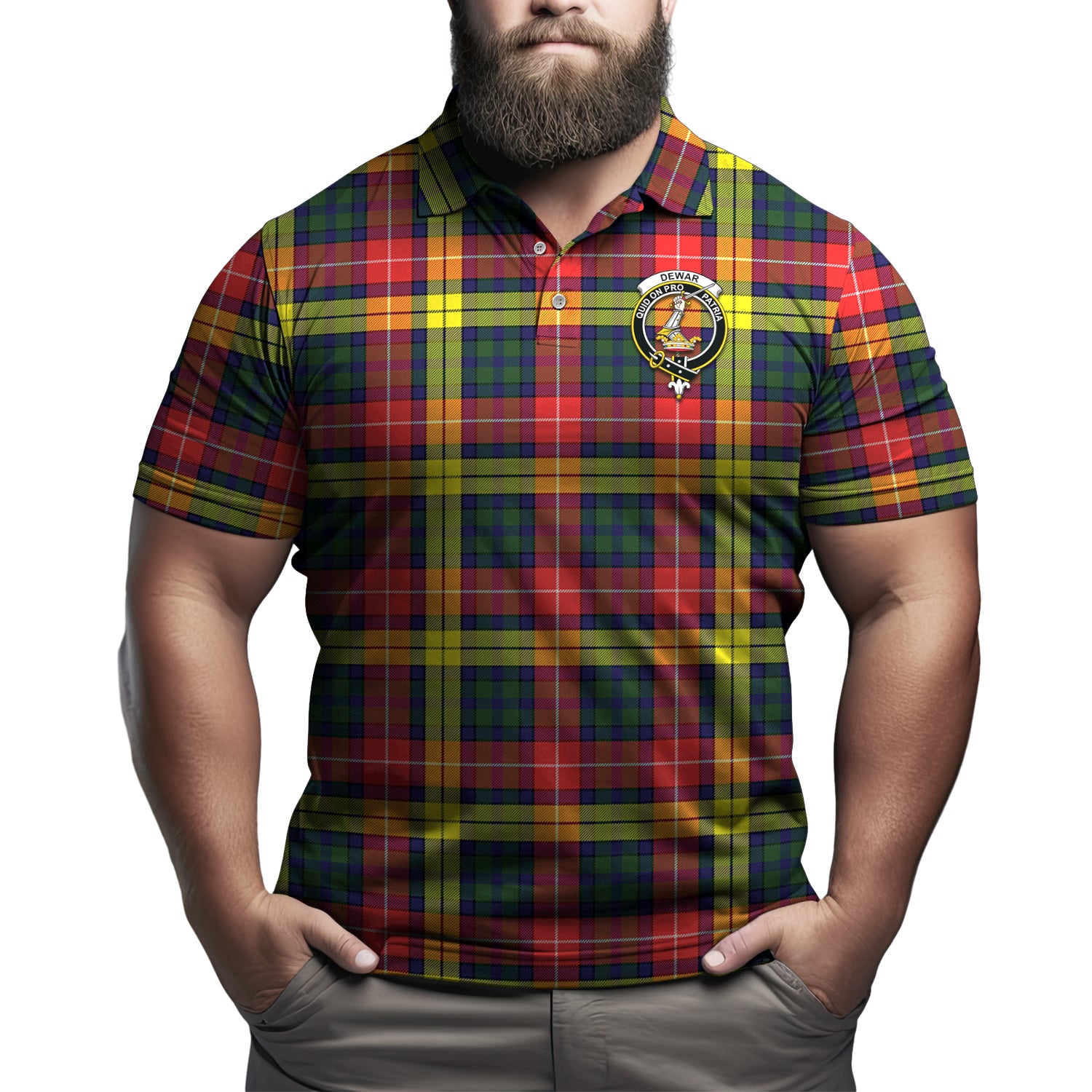 Dewar Tartan Men's Polo Shirt with Family Crest Kid - Tartan Vibes Clothing