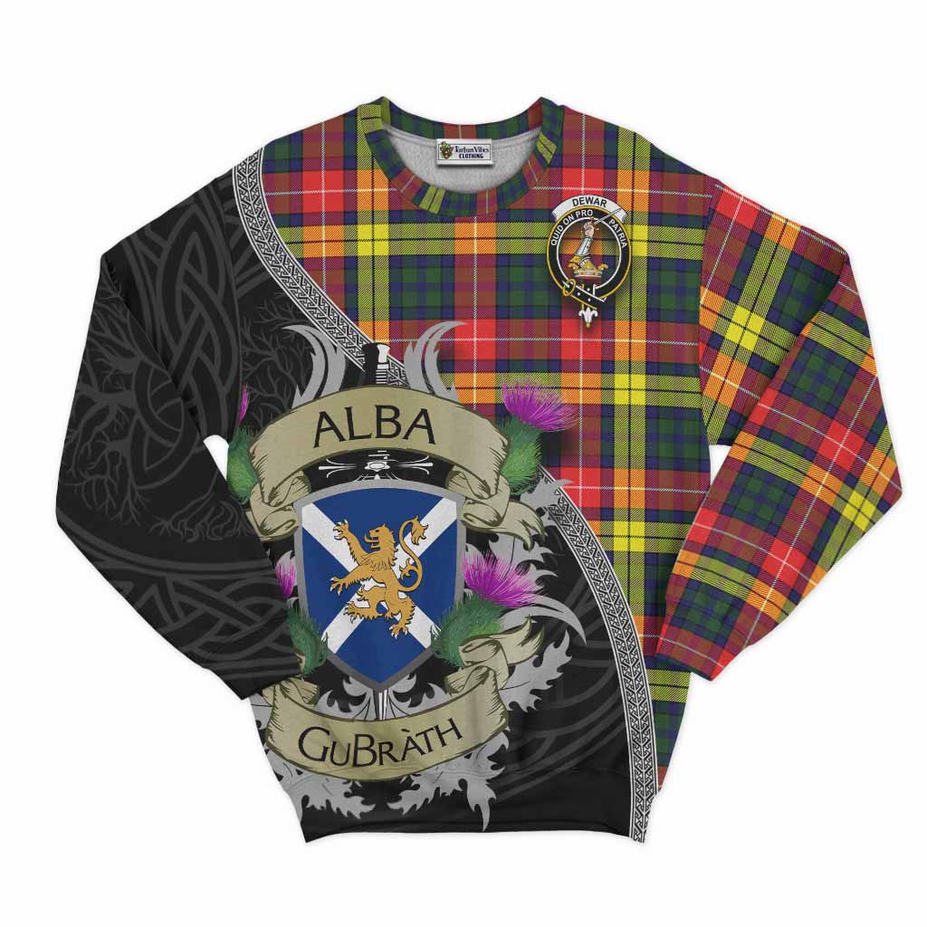 Dewar Tartan Family Crest Sweatshirt Lion Rampant Royal Thistle Shield Celtic Inspired Unisex - Tartan Vibes Clothing