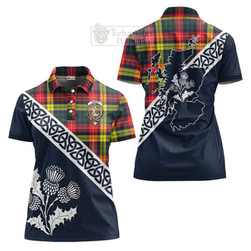 Dewar Tartan Women's Polo Shirt Featuring Thistle and Scotland Map Women - Tartanvibesclothing Store
