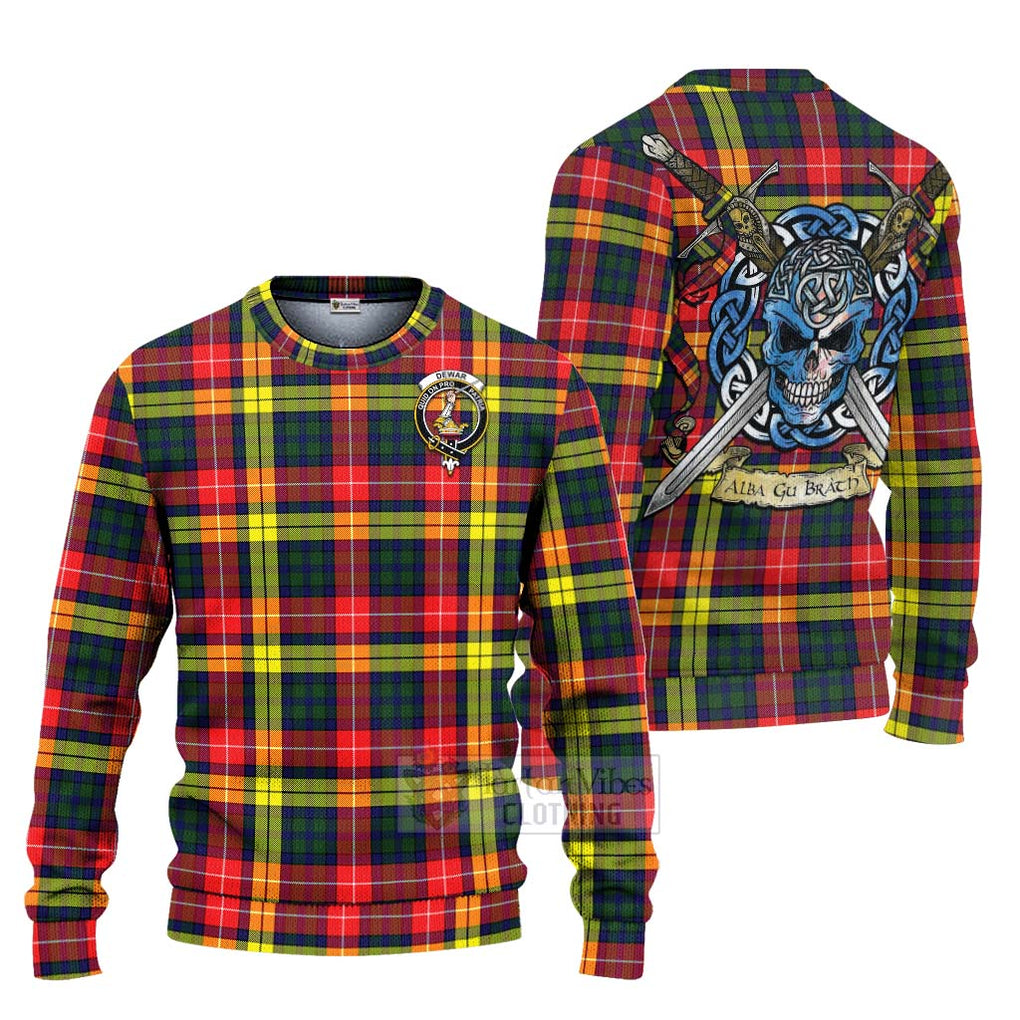 Dewar Tartan Ugly Sweater with Family Crest Celtic Skull Style Unisex - Tartan Vibes Clothing