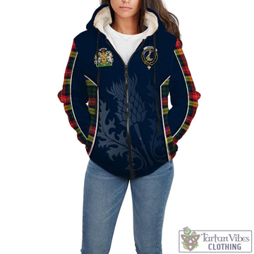 Dewar Tartan Sherpa Hoodie with Family Crest and Scottish Thistle Vibes Sport Style Unisex - Tartan Vibes Clothing