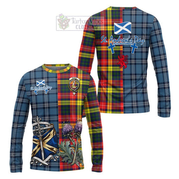 Dewar Tartan Long Sleeve T-Shirt Happy St. Andrew's Day Half Tartan Style Unisex - Tartan Vibes Clothing