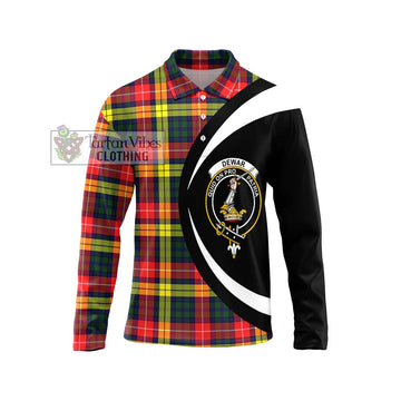 Dewar Tartan Long Sleeve Polo Shirt with Family Crest Circle Style Unisex - Tartan Vibes Clothing
