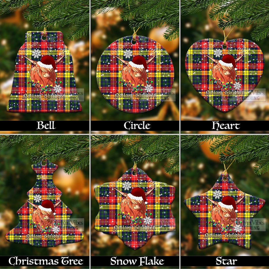 Dewar Tartan Christmas Ceramic Ornaments with Twinkle Highland Cattle Ceramic - Tartan Vibes Clothing