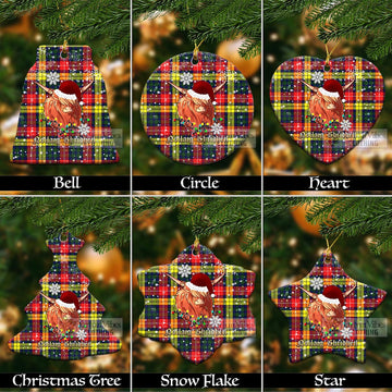 Dewar Tartan Christmas Ceramic Ornaments with Twinkle Highland Cattle Ceramic - Tartan Vibes Clothing