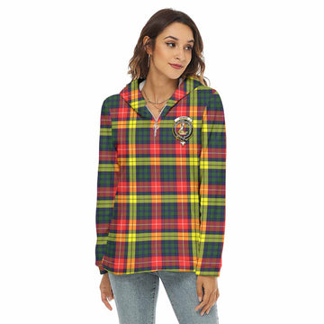 Dewar Tartan Women's Borg Fleece Hoodie with Half Zip with Family Crest Female - Tartan Vibes Clothing