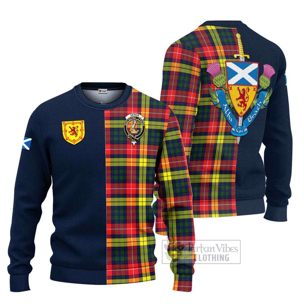 Dewar Tartan Ugly Sweater Alba with Scottish Lion Royal Arm Half Style Unisex - Tartan Vibes Clothing