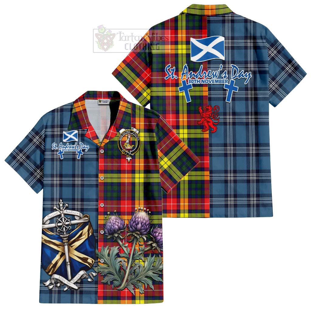 Dewar Tartan Hawaiian Shirt Happy St. Andrew's Day Half Tartan Style Kid - Tartan Vibes Clothing
