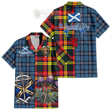 Dewar Tartan Hawaiian Shirt Happy St. Andrew's Day Half Tartan Style Kid - Tartan Vibes Clothing