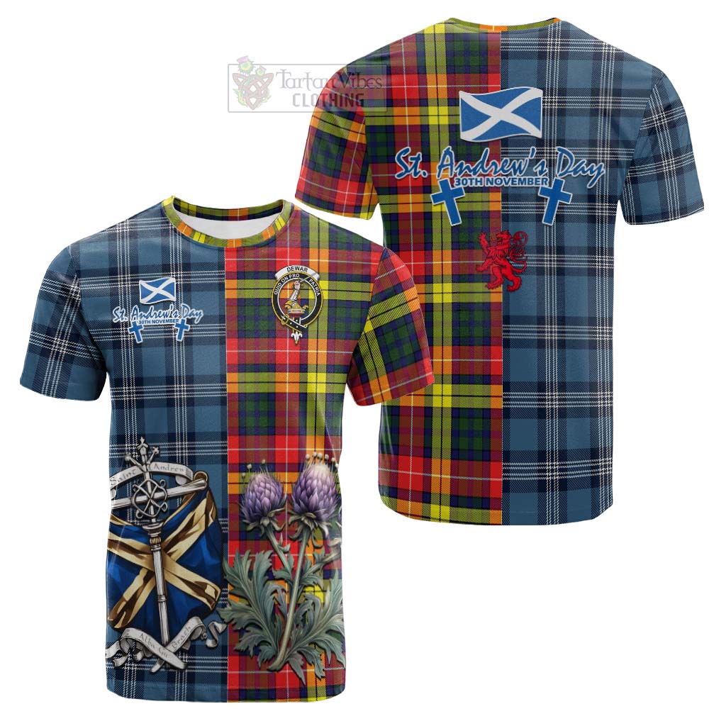 Dewar Tartan Cotton T-shirt Happy St. Andrew's Day Half Tartan Style Kid's Shirt - Tartan Vibes Clothing