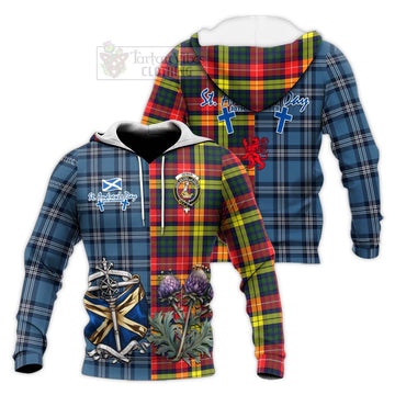 Dewar Tartan Knitted Hoodie Happy St. Andrew's Day Half Tartan Style Unisex Knitted Pullover Hoodie - Tartan Vibes Clothing