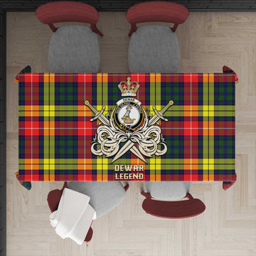 Dewar Tartan Tablecloth with Clan Crest and the Golden Sword of Courageous Legacy - Tartan Vibes Clothing