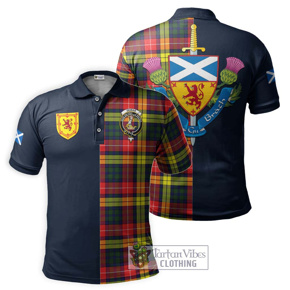 Dewar Tartan Polo Shirt Alba with Scottish Lion Royal Arm Half Style Kid - Tartan Vibes Clothing