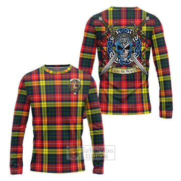 Dewar Tartan Long Sleeve T-Shirt with Family Crest Celtic Skull Style Unisex - Tartan Vibes Clothing