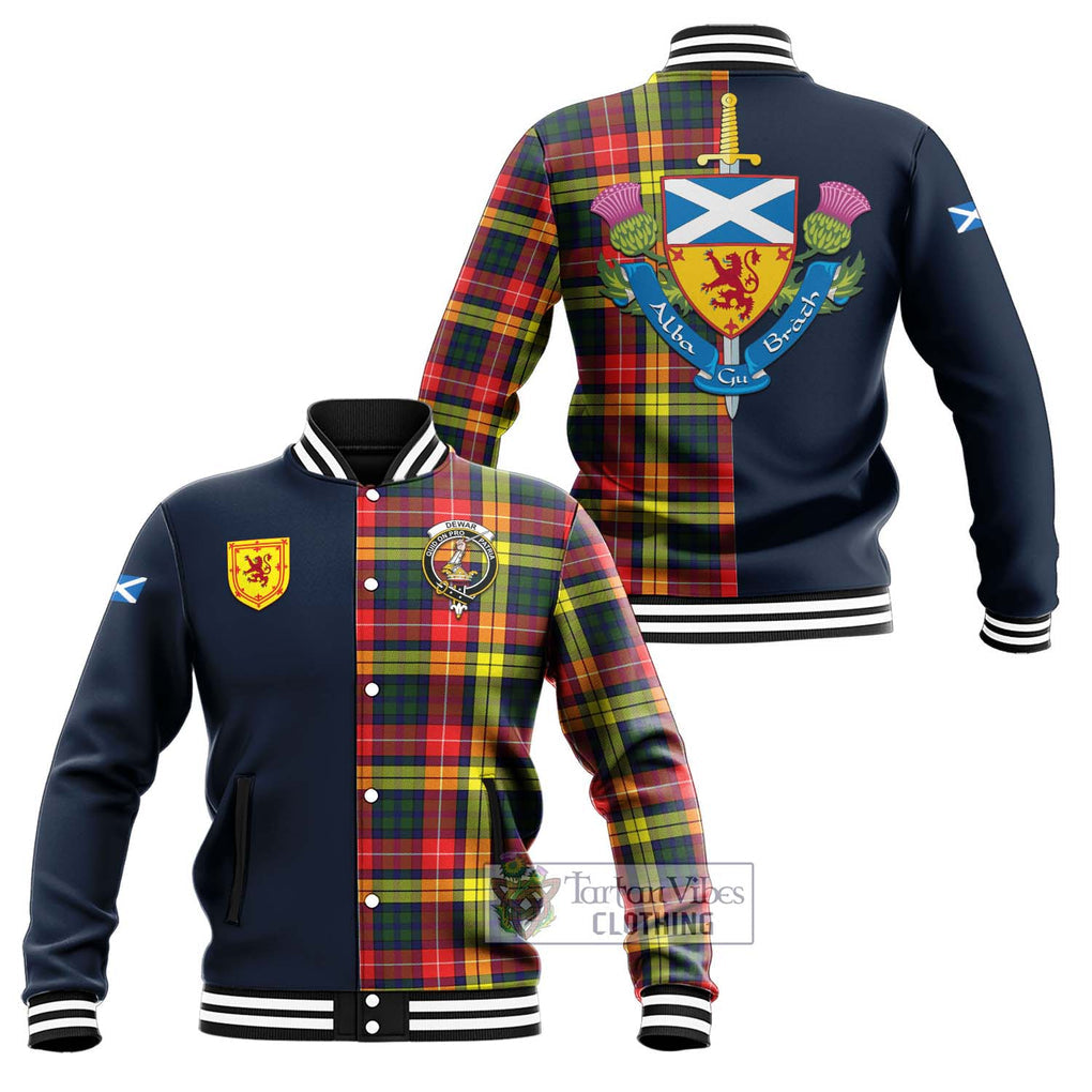 Dewar Tartan Baseball Jacket Alba with Scottish Lion Royal Arm Half Style Unisex - Tartan Vibes Clothing