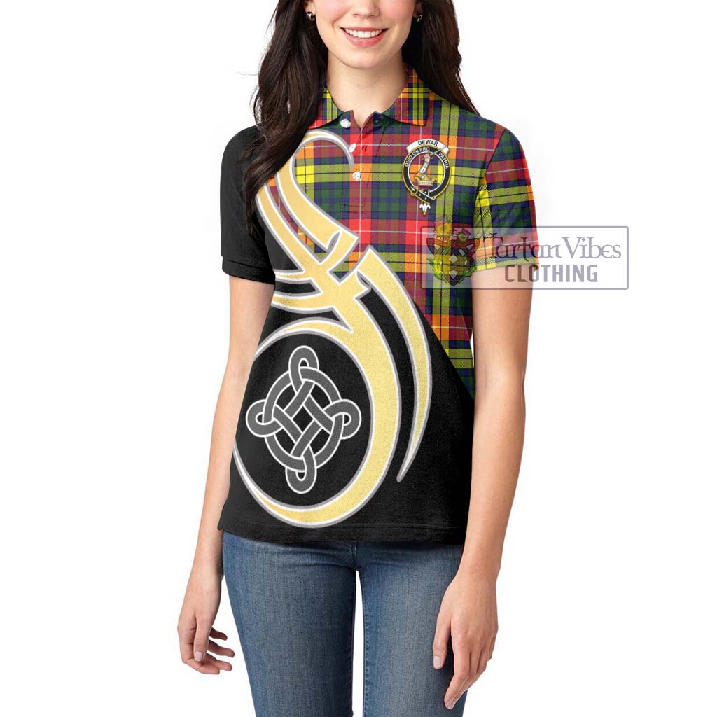 Dewar Tartan Women's Polo Shirt with Family Crest and Celtic Symbol Style Women - Tartan Vibes Clothing