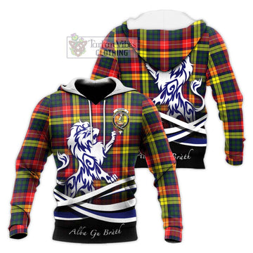 Dewar Tartan Knitted Hoodie with Alba Gu Brath Regal Lion Emblem Unisex Knitted Pullover Hoodie - Tartan Vibes Clothing