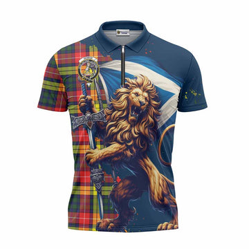 Dewar Tartan Family Crest Zipper Polo Shirt with Scottish Majestic Lion Unisex - Tartan Vibes Clothing