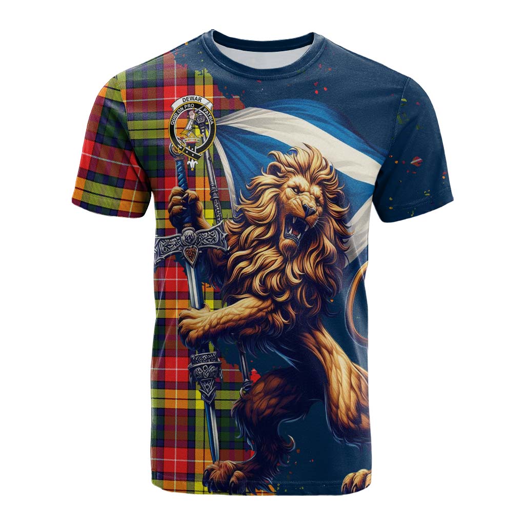 Dewar Tartan Family Crest Cotton T-shirt with Scottish Majestic Lion Kid's Shirt - Tartan Vibes Clothing