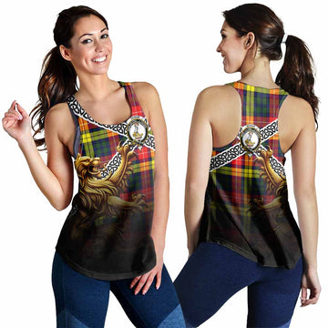 Dewar Crest Tartan Women's Racerback Tanks with Golden Lion Emblem Celtic Style 4XL - Tartan Vibes Clothing