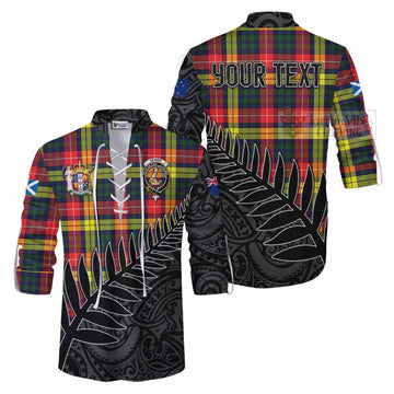 Dewar Crest Tartan Ghillie Kilt Shirt with New Zealand Silver Fern Half Style Men - Tartan Vibes Clothing