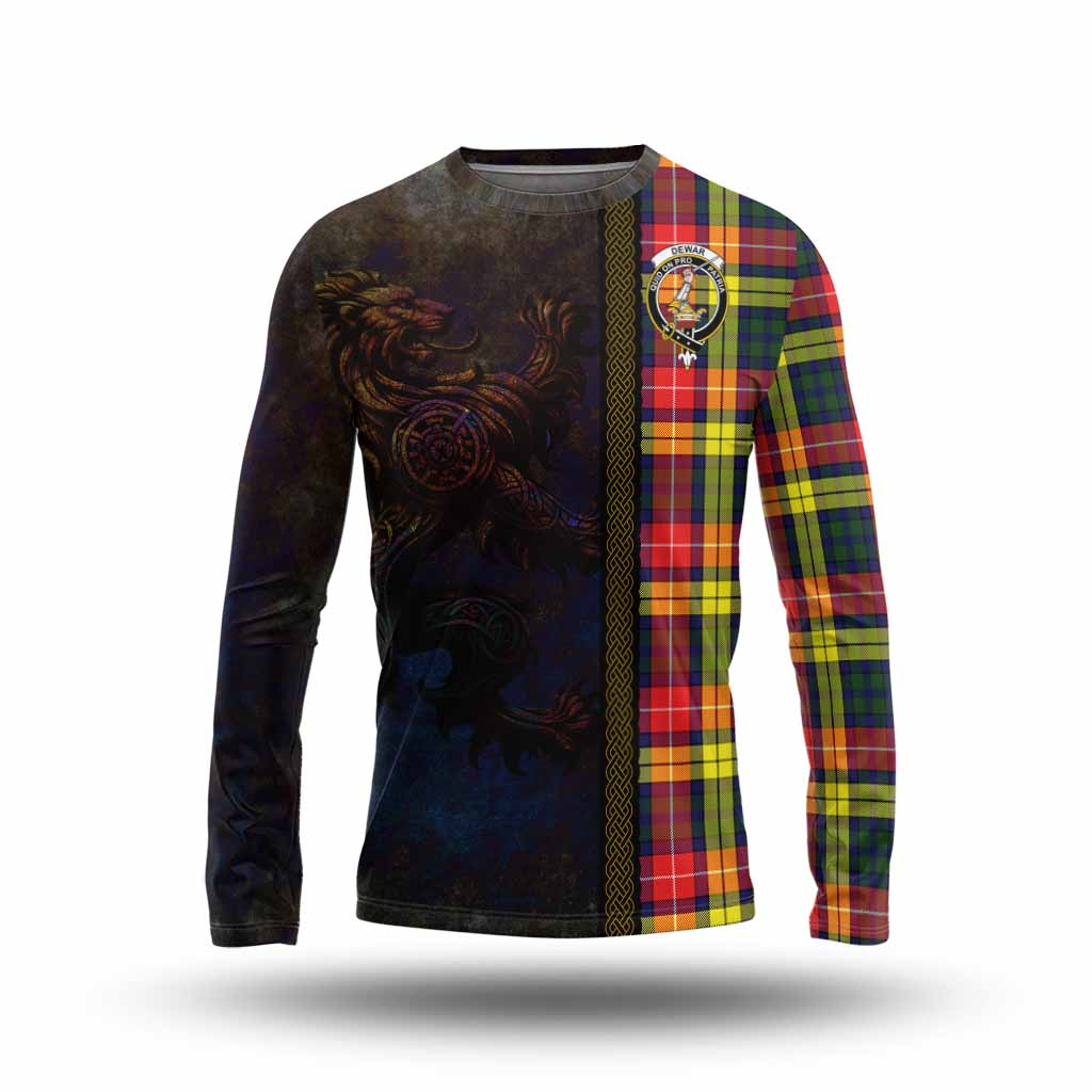 Tartan Vibes Clothing Dewar Tartan Family Crest Long Sleeve T-Shirt Alba Gu Brath Be Brave Lion Ancient Style