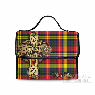 Tartan Vibes Clothing Dewar Tartan Waterproof Canvas Bag Golden Thistle Celtic Cross Style