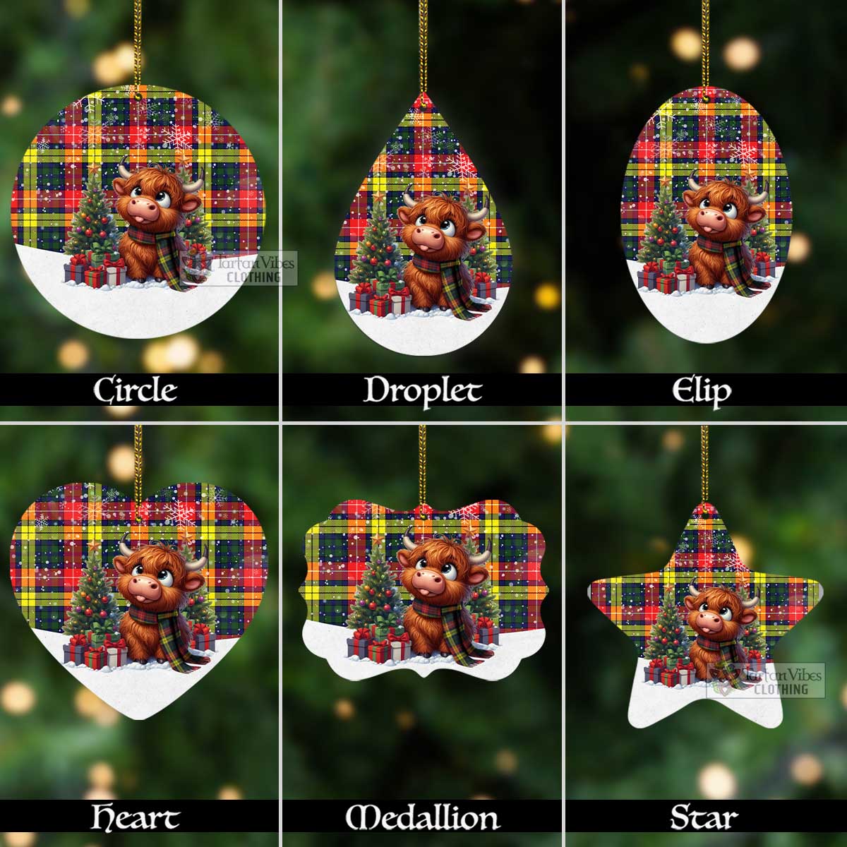 Dewar Tartan Christmas Aluminium Ornament with Adorable Highland Coo Aluminium - Tartan Vibes Clothing