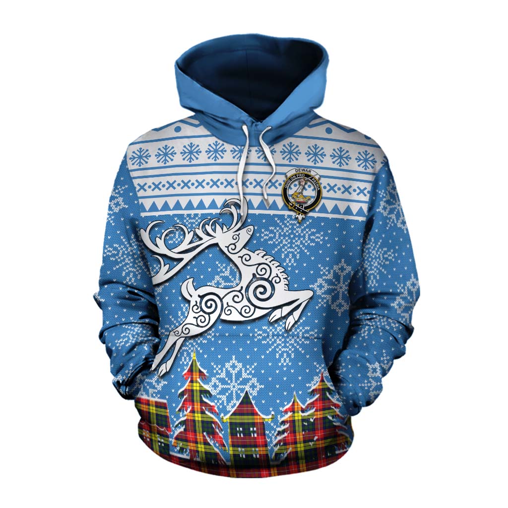 Dewar Clan Christmas Cotton Hoodie Celtic Reindeer Style Pullover Hoodie XS - Tartan Vibes Clothing