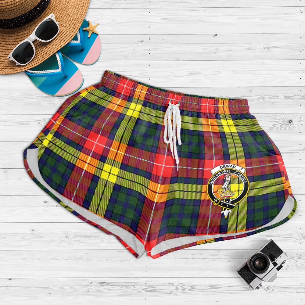 Dewar Tartan Womens Shorts with Family Crest 4XL - Tartan Vibes Clothing