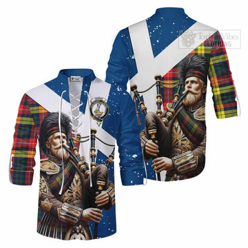 Dewar Tartan Ghillie Kilt Shirt with Family Crest Scottish Bagpiper Vibes Men - Tartan Vibes Clothing
