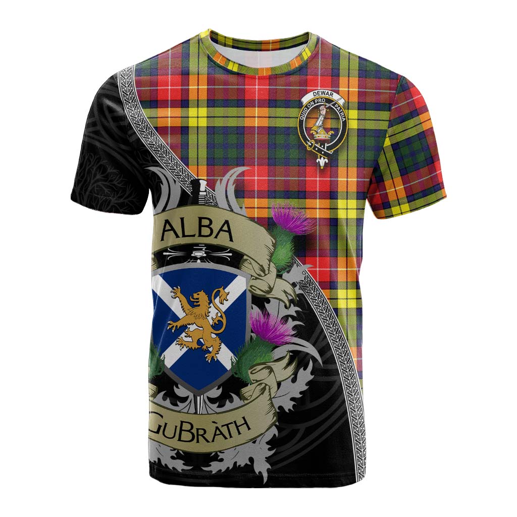 Dewar Tartan Family Crest Cotton T-shirt Lion Rampant Royal Thistle Shield Celtic Inspired Kid's Shirt - Tartan Vibes Clothing
